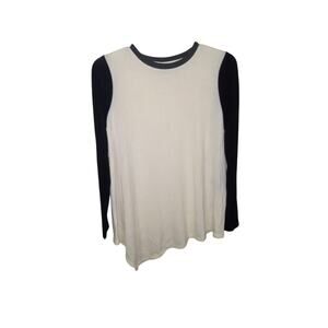 Serena Williams Color Block Cream & Black Cotton Blend Asymmetrical Sweater Med